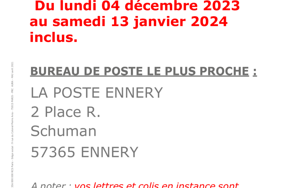 FERMETURE Agence Postale