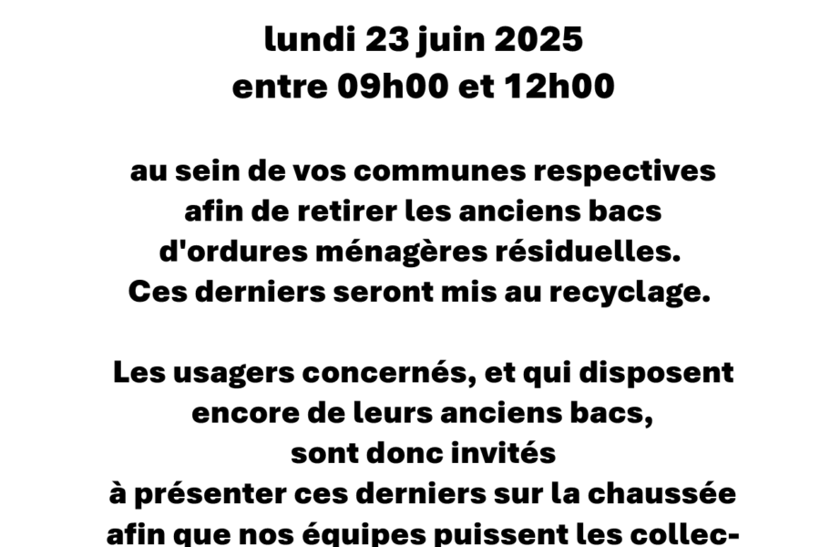 Récupération des anciens BACS d’ordures ménagères résiduelles