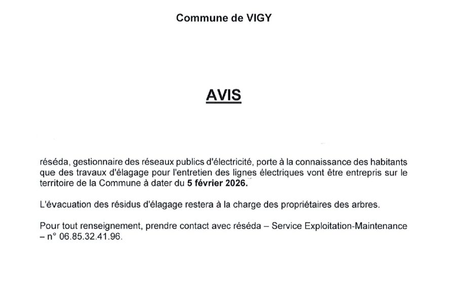 Avis d&rsquo;élagage par RESEDA le 5 février 2026