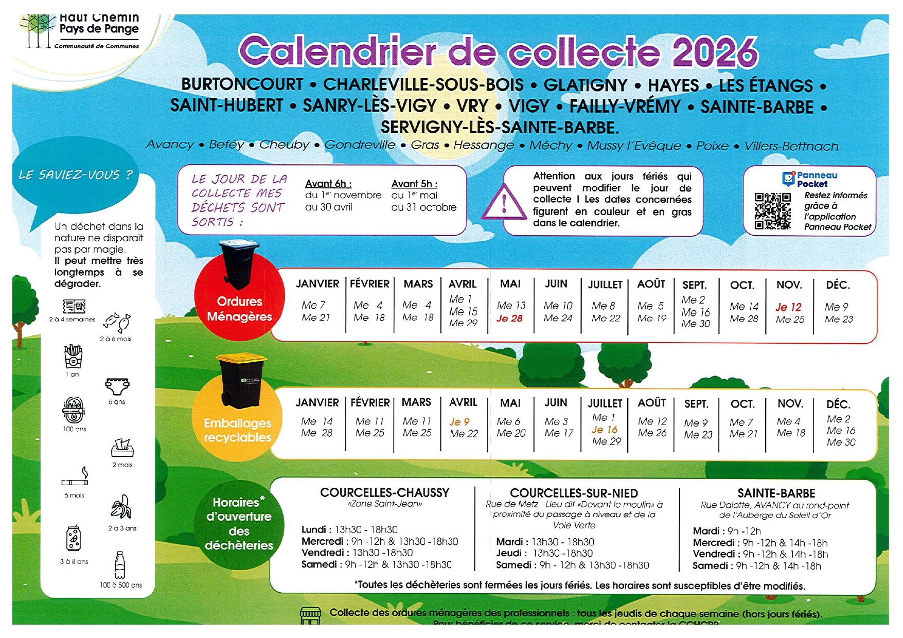 Calendrier de collecte 2026 des ordures ménagères